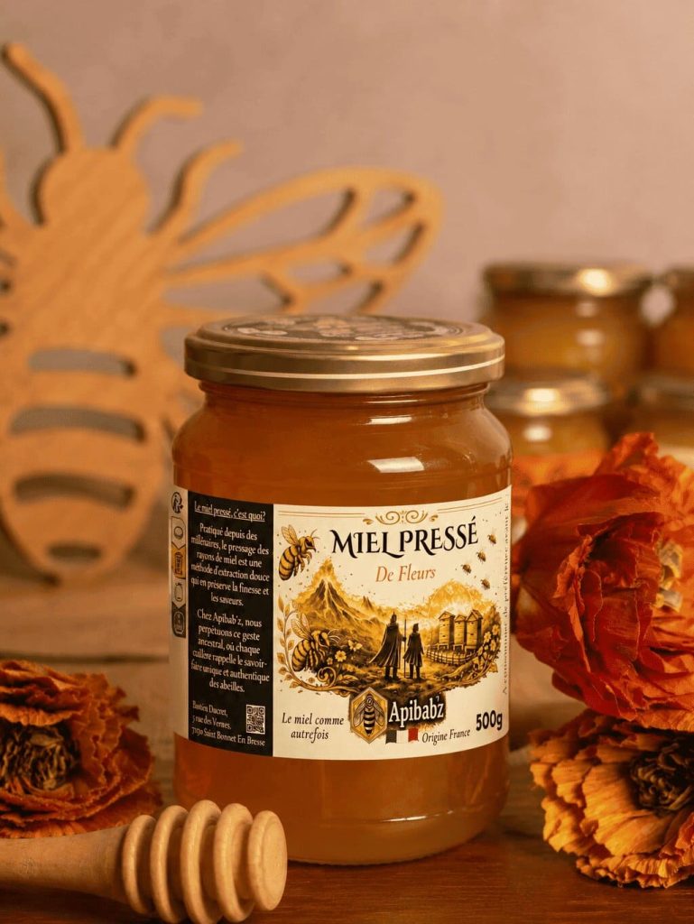 pot de miel pressé de fleur