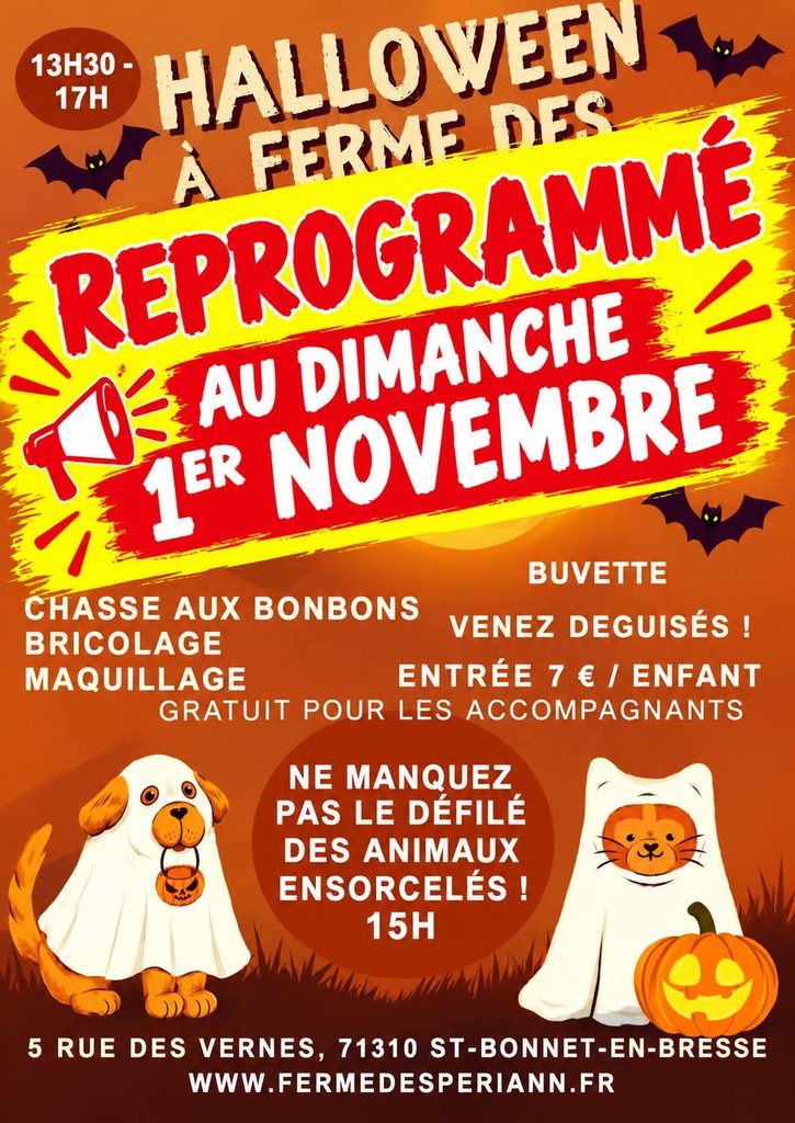 Fête halloween à la ferme des periann reprogrammé au 1er novembre 2026